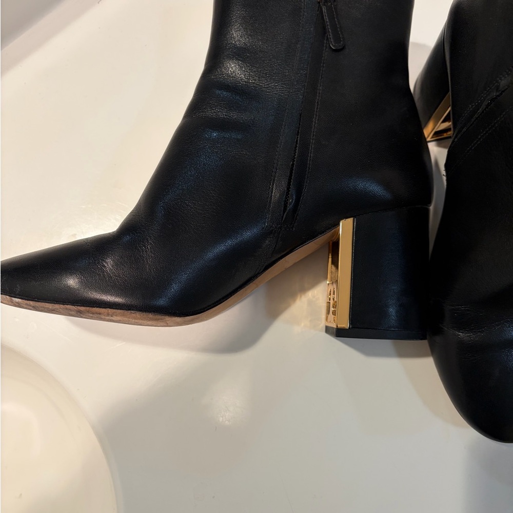 Tory Burch Black Leather Ankle Boots with Gold Heel
